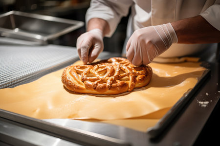brezel being wrapped and ready to eat, created with generative aiの素材