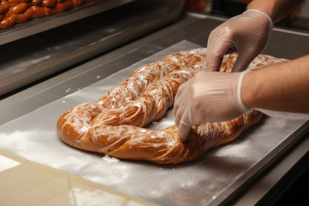 brezel being wrapped and ready to eat, created with generative aiの素材