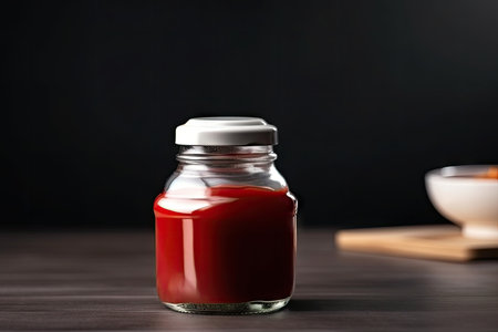condiment jar filled to the brim with ketchup, ready to be used on fast food burger or sandwich, created with generative aiの素材