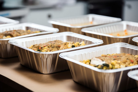 close-up of home-cooked meal, ready to be delivered, created with generative aiの素材