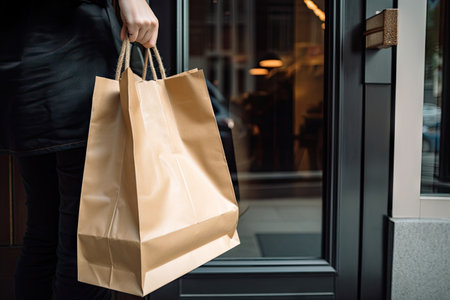 food delivery person, with warm bag of delicious food, arriving at customers doorstep, created with generative aiの素材