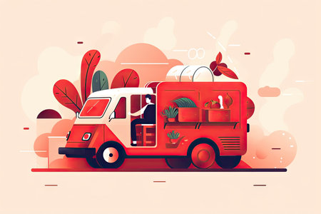 food delivery service with a sleek and modern vehicle, delivering delectable dishes to hungry customers, created with generative aiの素材