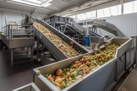food waste recycling facility, transforming leftover produce into new products, created with generative aiの素材