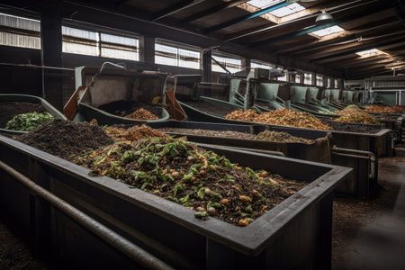 food waste recycling plant, converting discarded food into compost or energy, created with generative aiの素材
