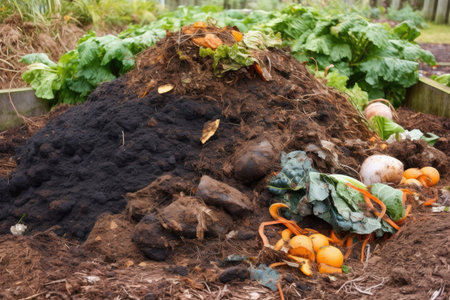 food waste compost pile in garden, bringing nutrients back to the soil, created with generative aiの素材
