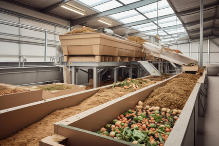 food waste recycling plant, turning unwanted or spoiled food into compost or other beneficial products, created with generative aiの素材