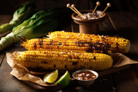 grilled corn on a stick, drizzled with sweet & tangy sauce, created with generative aiの素材