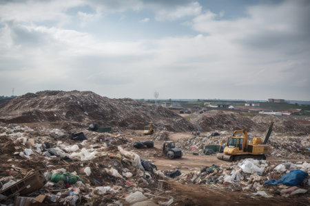 landfill with view of recycling facility, showing that waste can be reused and repurposed, created with generative aiの素材