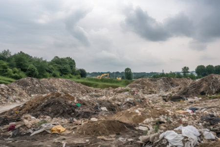 landfill with newly arrived trash, ready for sorting, created with generative aiの素材