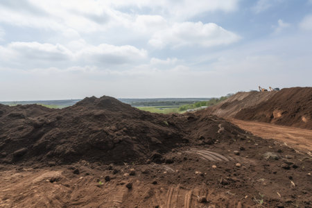 landfill being covered with topsoil and seeded to enable natural regeneration, created with generative aiの素材