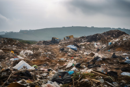 close-up of a landfill, with trash and debris visible, created with generative aiの素材