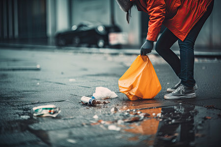 littering person, dropping items one by one on the ground, created with generative aiの素材