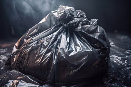 close-up of trash bag overflowing with litter, created with generative aiの素材