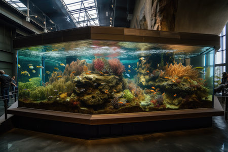 aquarium filled with schools of colorful fish, creating a peaceful setting, created with generative aiの素材
