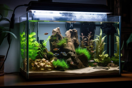 aquarium filtration system with filter and pumps providing a relaxing soundtrack, created with generative aiの素材