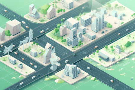 green city of the future, with electric vehicles and infrastructure in place to support them, created with generative aiの素材
