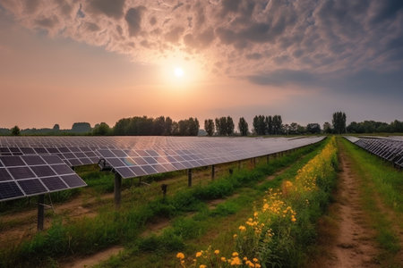 giant solar panel field, providing energy for green city of the future, created with generative aiの素材