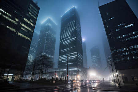 lofisurrounded by towering skyscrapers, flashing lights and bustling crowds, created with generative aiの素材