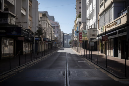 lofieccty street in the morning, with shops still closed and people going to work, created with generative aiの素材