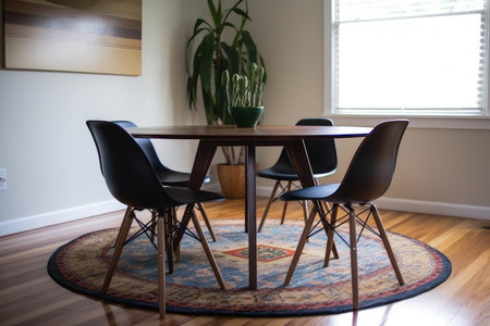 mid-century modern dining table, with sleek and minimalist design, created with generative aiの素材