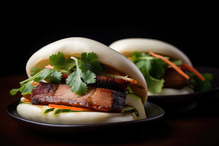 bao bun with juicy, slow-roasted pork belly, created with generative aiの素材
