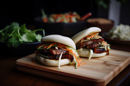 bao bun with juicy and tender pork belly, seasoned with five-spice powder, created with generative aiの素材