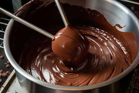 chocolate being mixed and stirred to create smooth, creamy texture, created with generative aiの素材