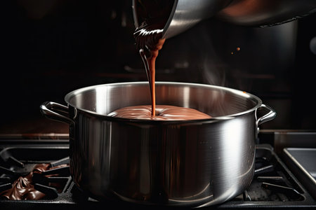 close-up of chocolate being melted in double boiler, created with generative aiの素材