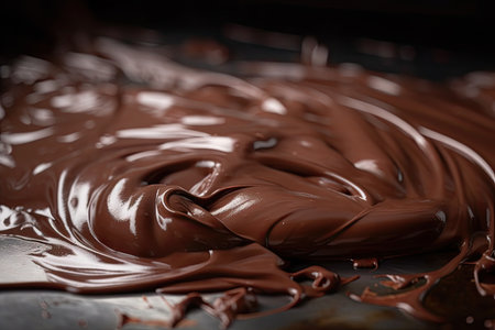 close-up of melted chocolate, ready to be used for baking, created with generative aiの素材