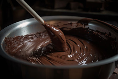 close-up of stirring chocolate mixture, creating a smooth texture, created with generative aiの素材