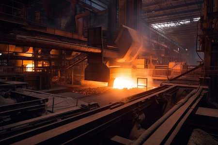 metals being processed and refined in modern metallurgical plant, created with generative aiの素材