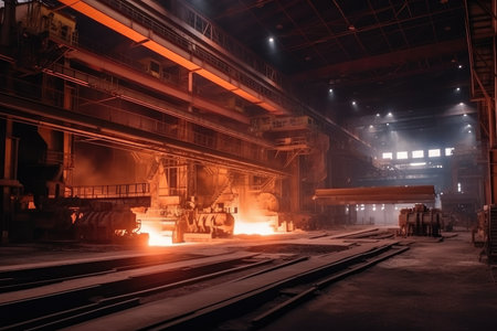 metallurgical plant, with massive machines and structures for the production of metal products, created with generative aiの素材