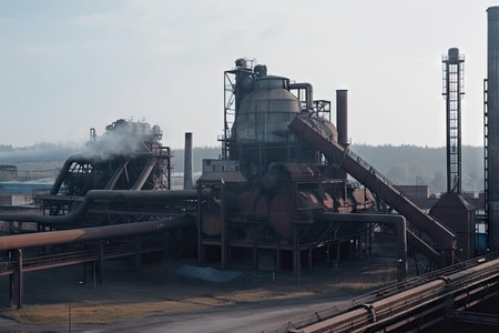 metallurgical plant, with massive machines and structures for the production of metal products, created with generative aiの素材