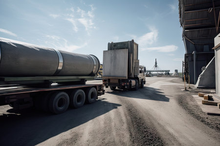 lead ingot being transported by truck, with view of the lead plant in the background, created with generative aiの素材