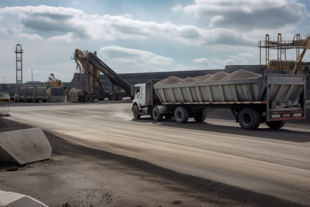 lead ingot being transported by truck, with view of the lead plant in the background, created with generative aiの素材