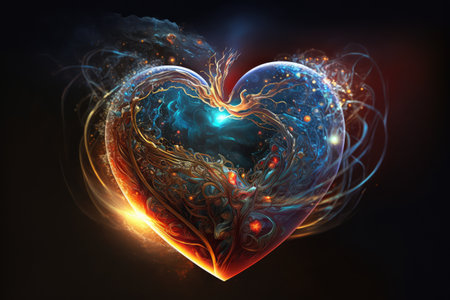 source of consciousness, flowing through human heart, bringing light and love, created with generative aiの素材