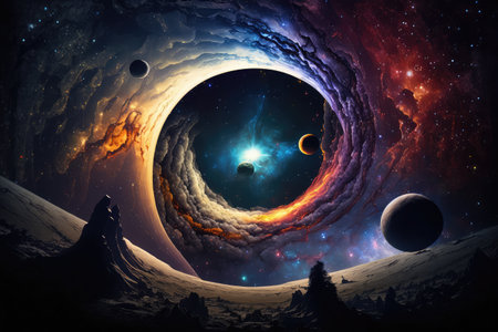 source of consciousness, with view of the universe and all its galaxies, stars and planets, created with generative aiの素材