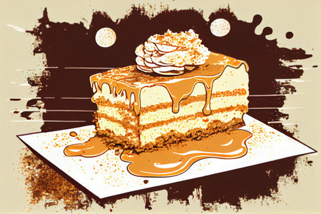outline of dessert with cream and sponge cake crumbs, created with generative aiの素材