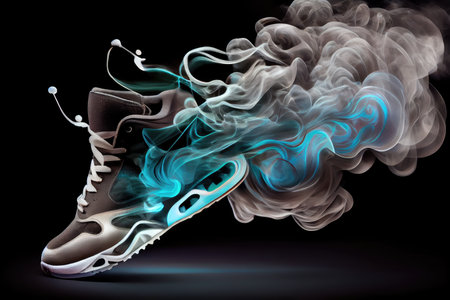 sneaker floating in the air with magical smoke swirling around it, created with generative aiの素材
