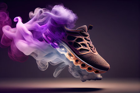 pair of sport shoes floating in the air with magical smoke, created with generative aiの素材
