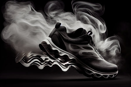 close-up of sport shoes, with magical smoke slowly disappearing, created with generative aiの素材