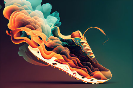creative and modern illustration of sport shoes with magical smoke in retro style, created with generative aiの素材