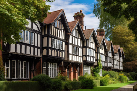 a row of tudor houses, with each one unique in its own way, created with generative aiの素材