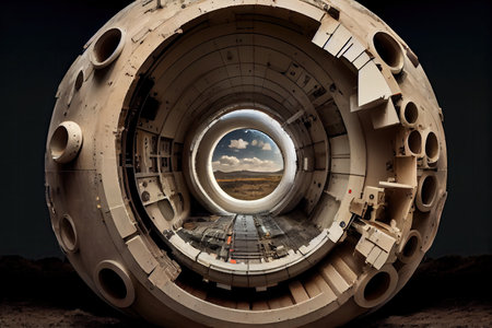 tunnel boring machine, with view of the tunnel opening on the other end, created with generative aiの素材