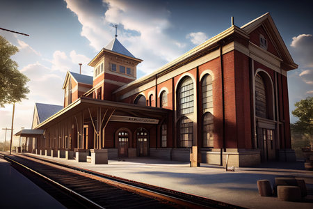 old train station with modern and sleek additions, including high-speed lines and updated amenities, created with generative aiの素材