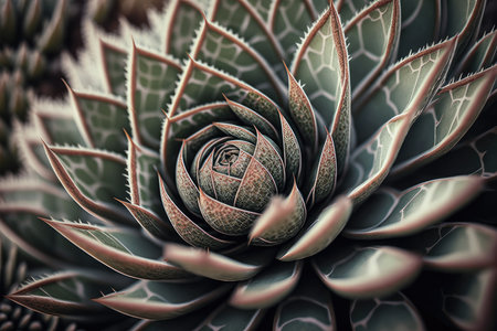 close-up of succulent plant, with its intricate textures and patterns visible, created with generative aiの素材
