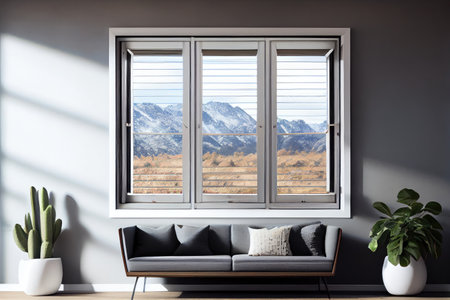 three-panel louver window, showcasing the view and letting in natural light, created with generative aiの素材