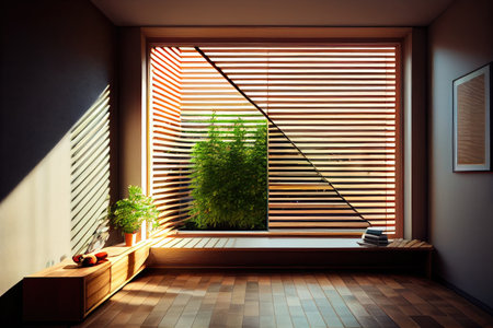 a window with horizontal louvers, providing privacy and natural light, created with generative aiの素材
