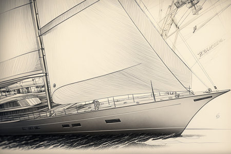 close-up of yachts intricate and detailed design sketch, with pencil lines visible, created with generative aiの素材