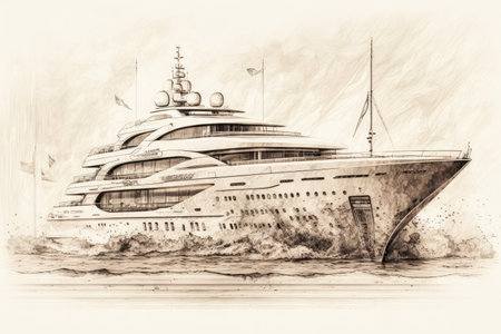 pencil sketch of luxurious yacht, with rich textures and details, for interior design project, created with generative aiの素材